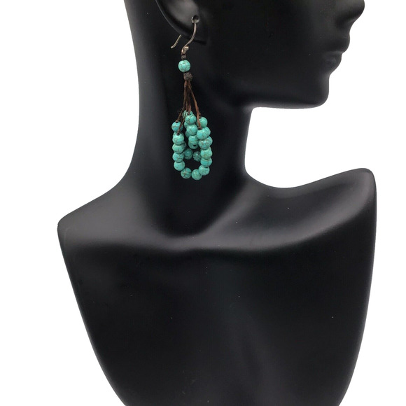 Fashion Turquoise Colored And Silvertone Native Style Earrings Boho Retro Dangle - Picture 14 of 16